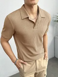 Stylish Polyester Blend Beige Solid Polos For Men-thumb2