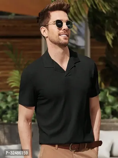 Stylish Polyester Blend Black Solid Polos For Men-thumb0