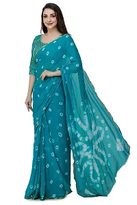 LIME Women's Chanderi chiffon bandhani saree (Green)-thumb1