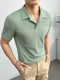 Reliable Green Polyester Blend Solid Polo T-Shirt For Men-thumb2