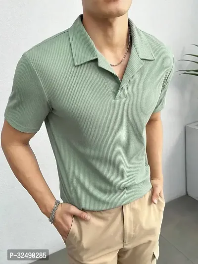 Reliable Green Polyester Blend Solid Polo T-Shirt For Men-thumb3