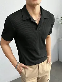 Reliable Black Polyester Blend Solid Polo T-Shirt For Men-thumb2