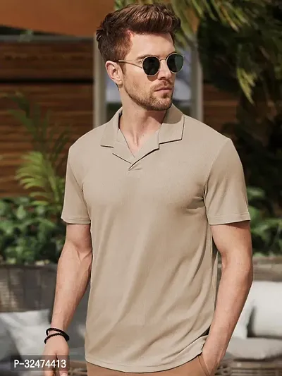 Stylish Polyester Blend Solid Tshirt for Men