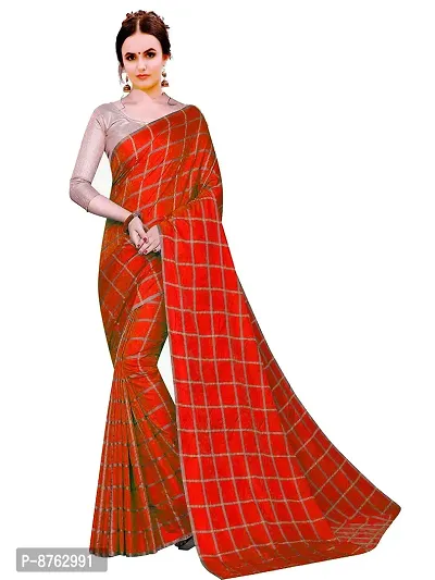 LIME Women's Chiffon Saree with Blouse Piece (Red)-thumb0