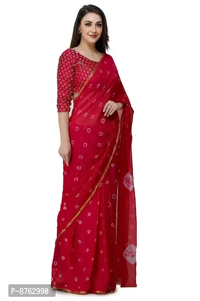 LIME Women's Chanderi Pure Chiffon Saree With Blouse Piece (56-yellow-saree_Red)-thumb2