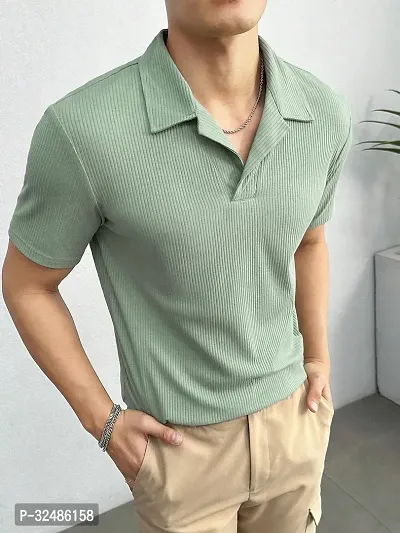 Stylish Polyester Blend Turquoise Solid Polos For Men-thumb3