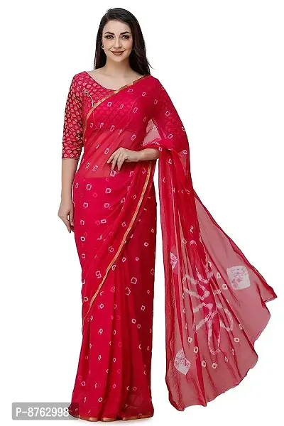 clafoutis Women's Woven Pure Chiffon Saree With Blouse Piece (57-red-sarii_Dark Pink), Darkpink, 5.5 meters-thumb0