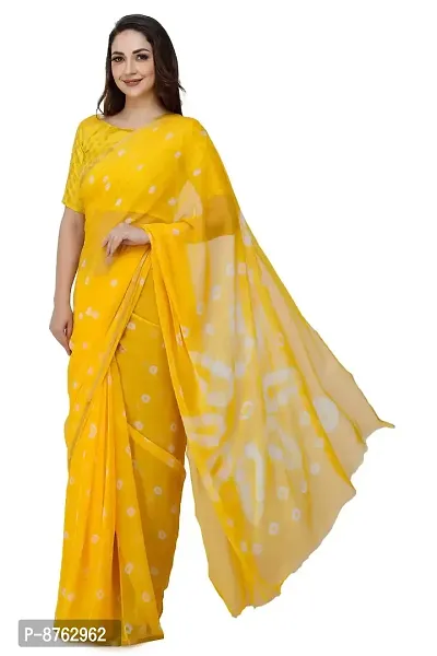 LIME Women's Chanderi Pure Chiffon Saree With Unstiched Blouse Piece (56-yellow-saree_Yellow)-thumb2