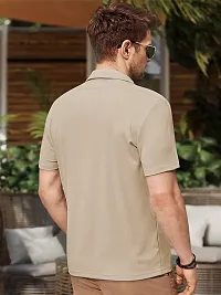 Reliable Beige Polyester Blend Solid Polo T-Shirt For Men-thumb1