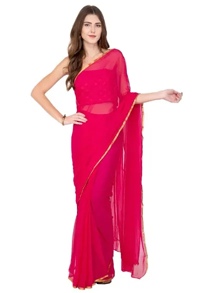 bordered plain colored sari with brocade work blouse