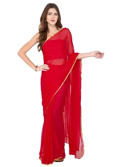 Solid Georgette Sarees with Fancy Lace Border