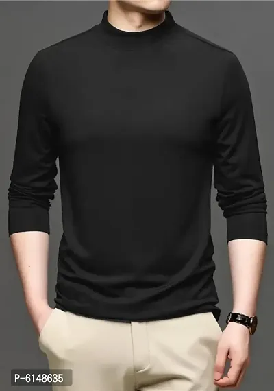Reliable White Polyester Blend Solid High Neck Tees For Men