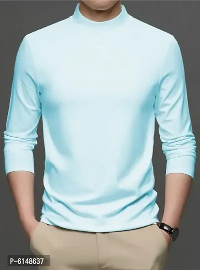 Reliable Turquoise Polyester Blend Solid High Neck Tees For Men-thumb0
