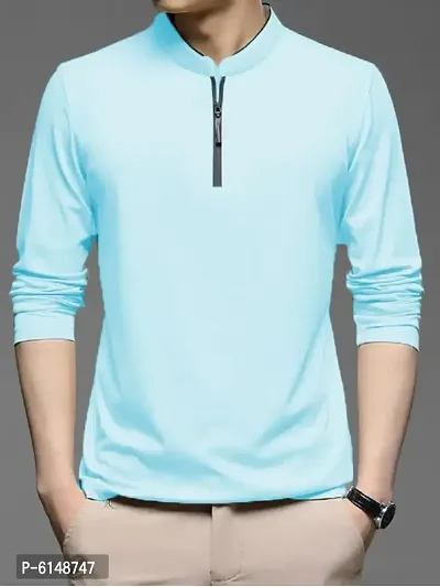 Mandarian collar Full sleeves T shirt with Zip closure-thumb0