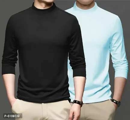 Reliable Multicoloured Polyester Blend Solid High Neck Tees For Men