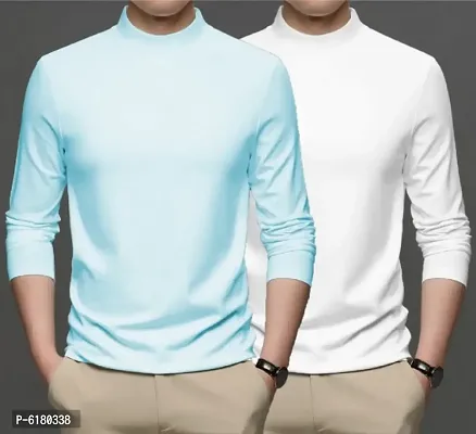 Reliable Multicoloured Polyester Blend Self Pattern Round Neck Tees For Men