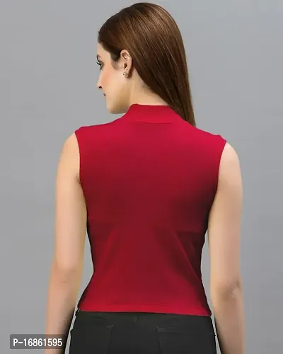 Women's sleeveless half high neck crop top-thumb2