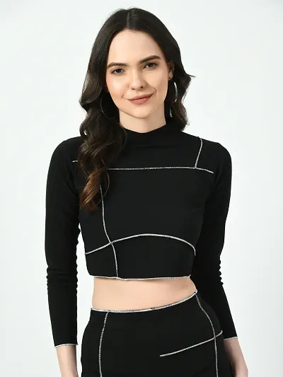 Women's abstract full sleeve's crop top