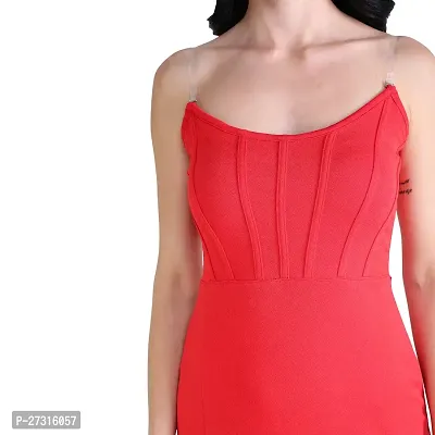 Women sqaure neck Red bodycon dress-thumb4