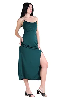 Women square neck green bodycon dress-thumb2