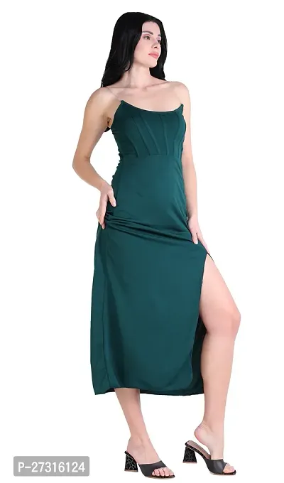 Women square neck green bodycon dress-thumb3