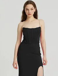 Women square neck black bodycon dress-thumb1