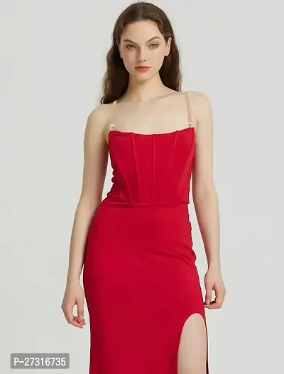 Women square neck red bodycon dress-thumb2