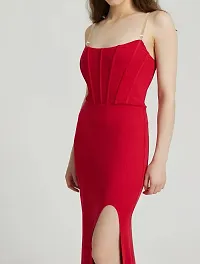 Women square neck red bodycon dress-thumb2