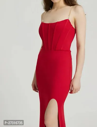 Women square neck red bodycon dress-thumb3