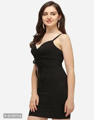 Women Black bodycon knee length dress-thumb3