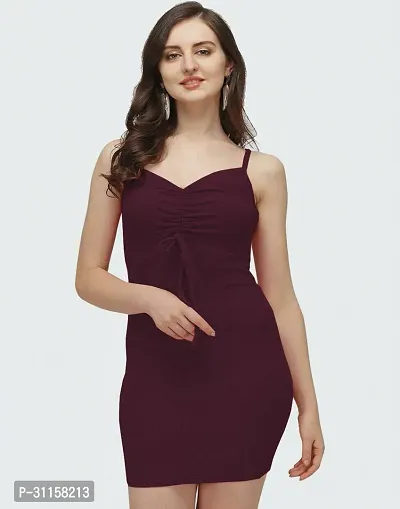 Women Wine Color bodycon knee length dress-thumb0