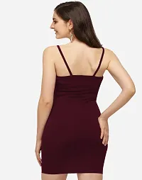 Women Wine Color bodycon knee length dress-thumb3