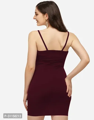 Women Wine Color bodycon knee length dress-thumb4