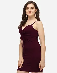 Women Wine Color bodycon knee length dress-thumb1