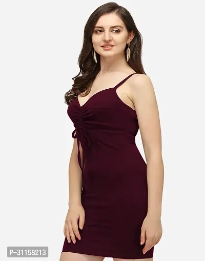 Women Wine Color bodycon knee length dress-thumb2