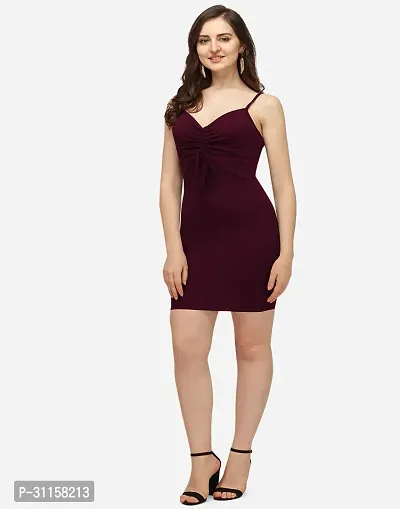 Women Wine Color bodycon knee length dress-thumb3