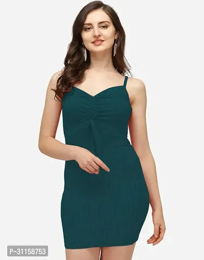 Women Teal Color bodycon knee length dress-thumb0