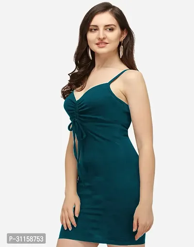 Women Teal Color bodycon knee length dress-thumb2