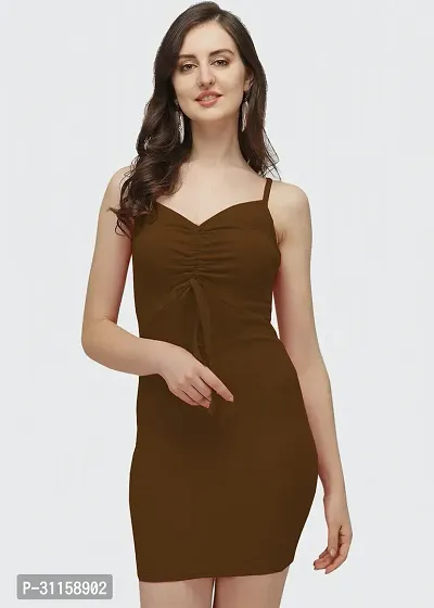 Women Brown bodycon knee length dress-thumb0