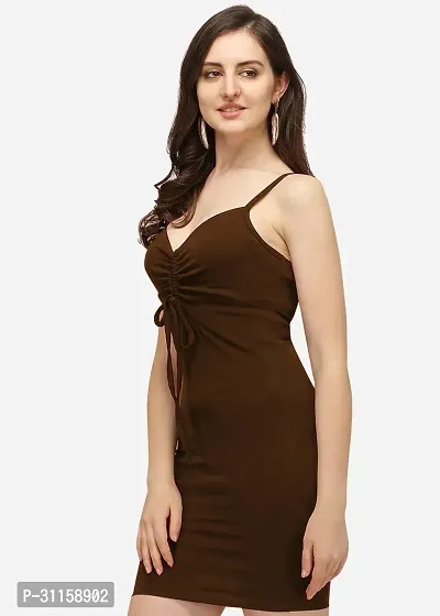 Women Brown bodycon knee length dress-thumb5