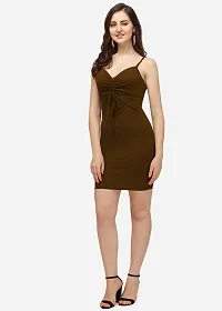 Women Brown bodycon knee length dress-thumb1