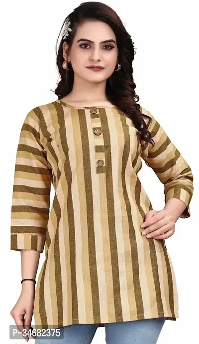 Stylish Yellow Khadi Cotton Kurta For Women-thumb0