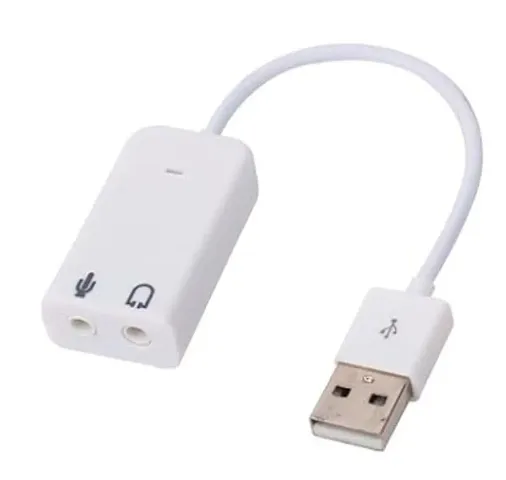 Channel USB External Sound Card Audio Adapter with Mic - White