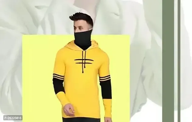 Reliable Yellow Cotton Blend Colourblocked Hooded Tees For Men