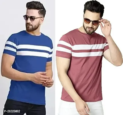 Reliable Cotton Blend Colourblocked Round Neck Tees For Men Pack Of 2