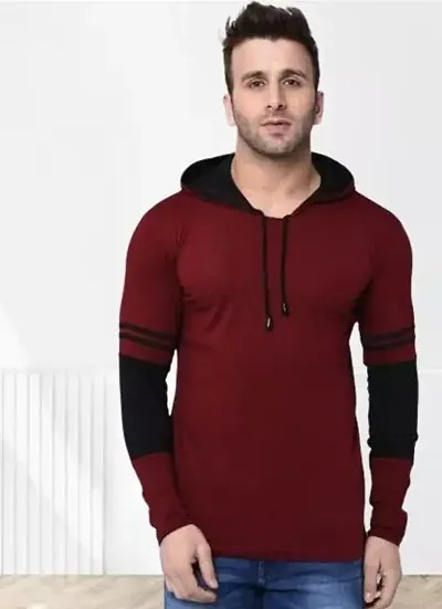 Men's Cotton Blend Hooded Printed Full Sleeve T Shirt