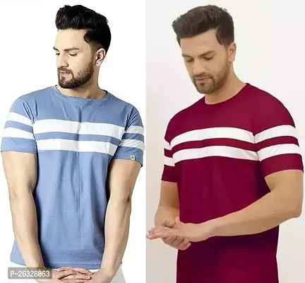 Reliable Cotton Blend Colourblocked Round Neck Tees For Men Pack Of 2