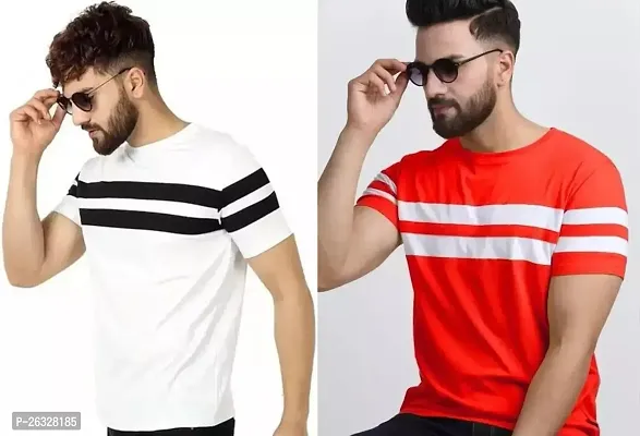 Reliable Cotton Blend Colourblocked Round Neck Tees For Men Pack Of 2