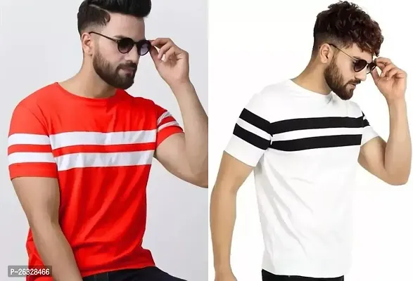 Reliable Cotton Blend Colourblocked Round Neck Tees For Men Pack Of 2-thumb0