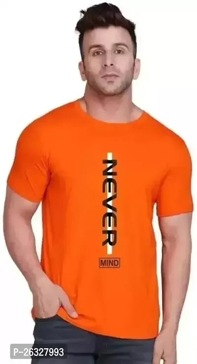 Reliable Orange Cotton Blend Printed Round Neck Tees For Men